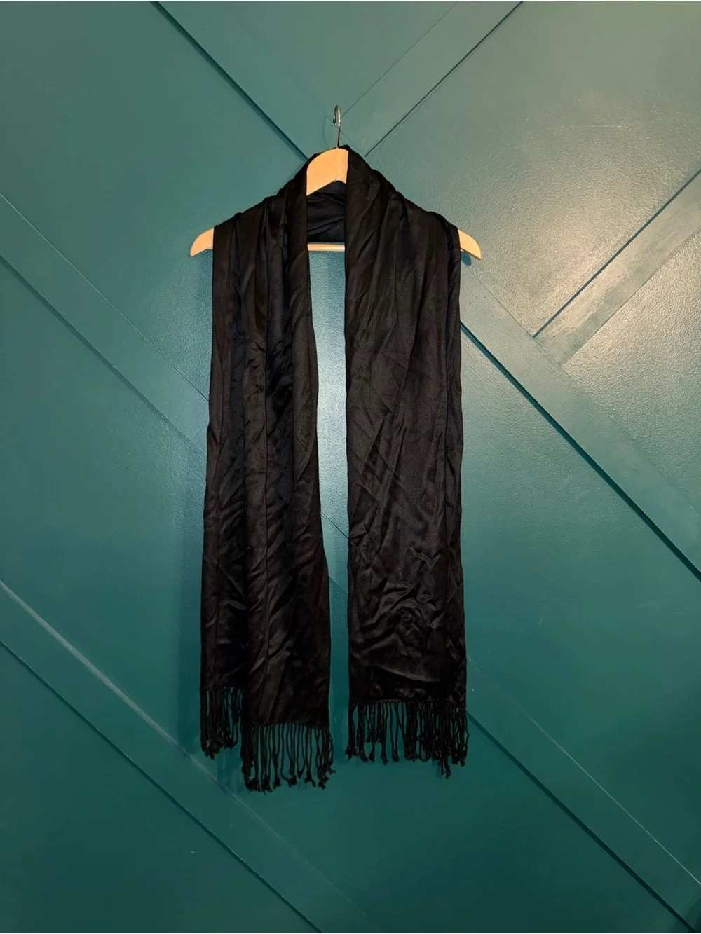 Classic Black Fringe Scarf 100% Viscose Lightweight -Silk Like Women Accessories